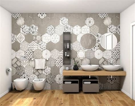 Bagno con piastrelle esagonali