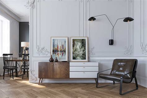 Boiserie in stile industriale con dettagli in metallo