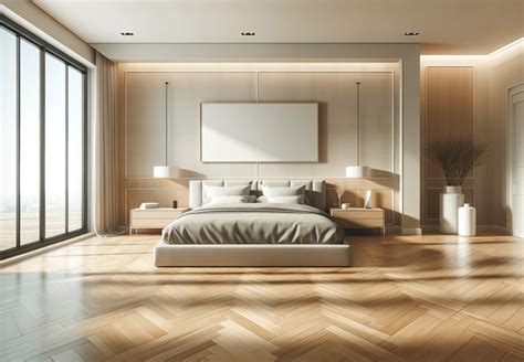 Camera da letto moderna con parquet in rovere scuro