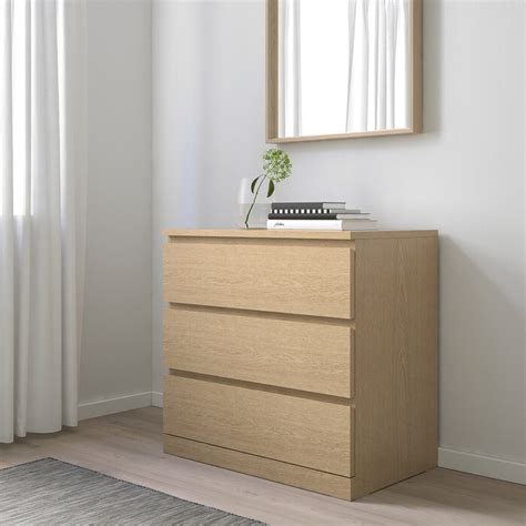 Cassettiera MALM 3 cassetti rovere mord bianco