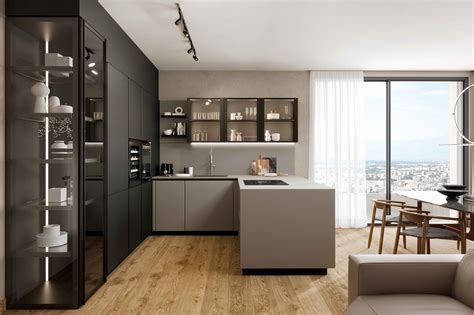 Cucina moderna con cubo di vetro