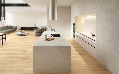 Cucina moderna con isola in gres porcellanato