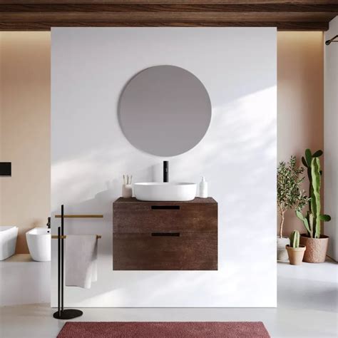 Mobile bagno sospeso in legno scuro