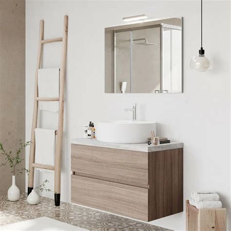 Mobile bagno sospeso in nobilitato rovere cenere