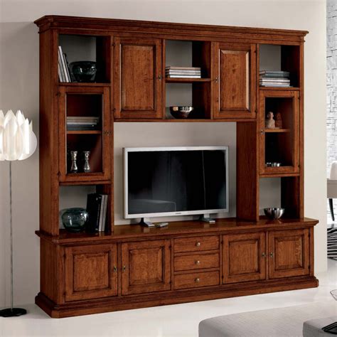 Parete attrezzata classica in legno di pioppo e abete