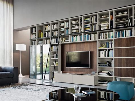 Parete attrezzata con libreria sospesa