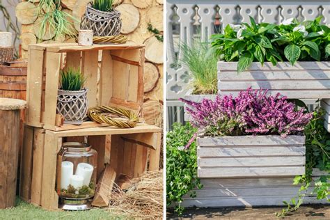 Scaffali per giardino con cassette di legno