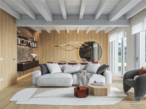 Soggiorno con travi a vista