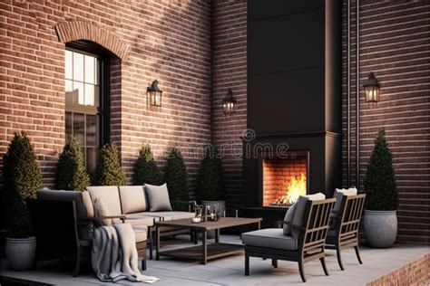 Terrazza minimalista con caminetto
